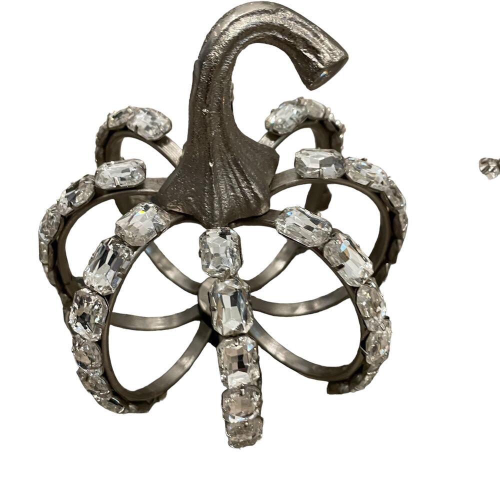 Christian Siriano Crystal Jeweled Metal Pumpkins Set of 3 Silver Halloween GLAM - Picture 7 of 13